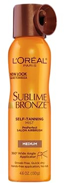 L'Oreal Paris Sublime Bronze Self Tanning Mist, Medium to Natural Spray Tan, 4.6 oz