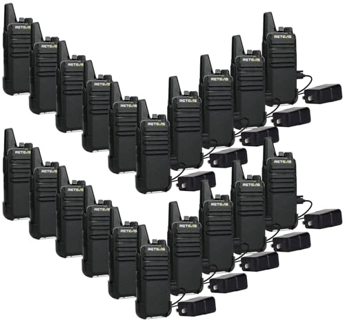 Retevis RT22 Walkie Talkies Mini, Rechargeable Two Way Radio Long Range, 2 Way Radio Small, Portable VOX, for Business Commercial Work School Church Restaurant (20 Pack,Black)