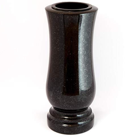 Afterglow Élégant vase funéraire en granit véritable, noir suédois, hauteur : 28 cm, diamètre : 12 cm, résistant aux intempéries et au gel, avec insert en plastique