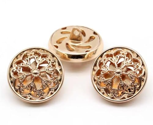 Bestowal 10PCS Kleidet Knopf - Art und Weisehohle Blumen Metallschaft Runder Geformter Metallknopf Satz Nähender Knopf (Gold, 25mm)