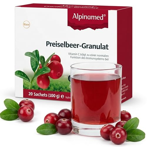 Alpinamed® Preiselbeer-Granulat – Zur Unterstützung vor, während und nach einer Blasenentzündung - 20 Sachets mit hochwertigem Preiselbeer-Gesamtextrakt & Vitamin C – Vegan & ohne Zusatzstoffe