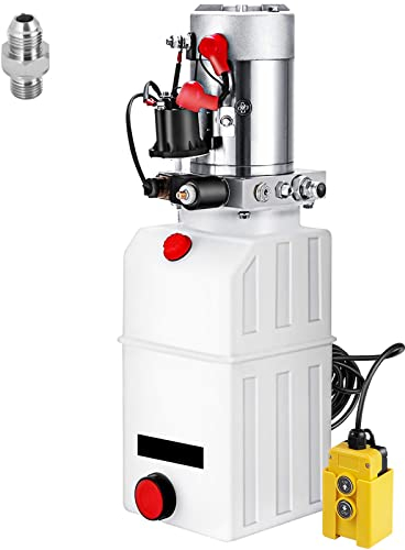 SucceBuy Pompe Hydraulique 12 V 6 L, Pompe Hydraulique Remorque Simple Effet Réservoir Plastique, Démarrage Rapide Débit d'Huile Rapide Aucune Fuite, Remorque Élévateur à Ciseaux