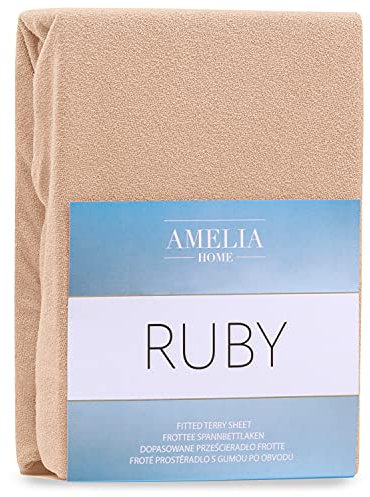 AmeliaHome Sábana Bajera Ajustable de algodón de Rizo, 180x200-200x200 cm, Color Beige Oscuro