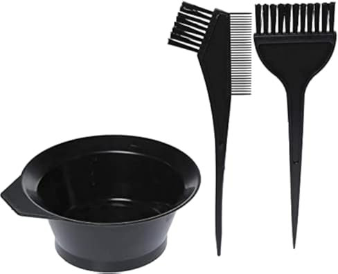 Hair Dye Set Colouring Tint Tool Brush Kit and Bleach Mixing Bowl Set Double sided Coloring Comb and Hair Dyeing Applicator - Professional Hairdressing & Highlighting Kit (Set of 4-Black)
