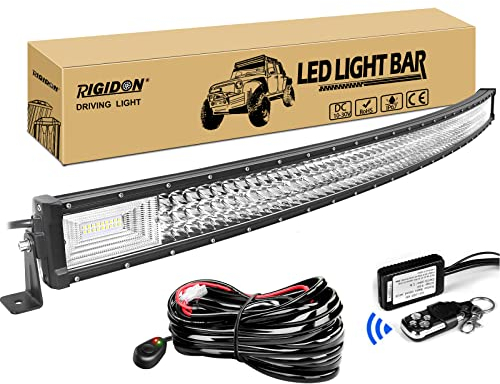 RIGIDON Gebogene Led lichtleiste kfz mit 12v kabelbaum kit, 52 Zoll 132cm 675W Offroad Beleuchtung Led bar für Auto SUV ATV, UTV, LKW 4x4, Fahrzeuge, 6000K Weiß led arbeitsscheinwerfer