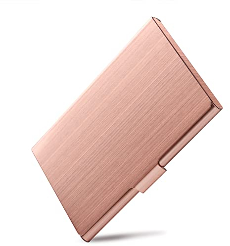 DMFLY Visitenkartenetui, Slim Visitenkartenetui für Männer & Frauen, Pocket Metall Kartenetui, Professionelle Edelstahl Visitenkartenhalter, Schnallenstil geschlossen, Rosegold