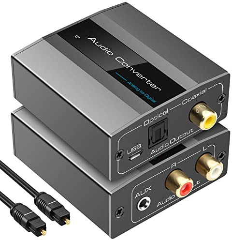 Analog to Digital Audio Converter,RCA to Optical with Optical Cable, RCA L/R or 3.5mm Jack to Digital Toslink and Coaxial Audio Adapter for Soundbar