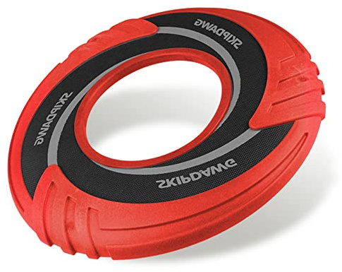 PETGEEK SKIPDAWG Flyer - Juguetes interactivos de disco volador para perros, flota en el agua y es seguro en los dientes, juguetes de playa para jugar y hacer ejercicio al aire libre (rojo)