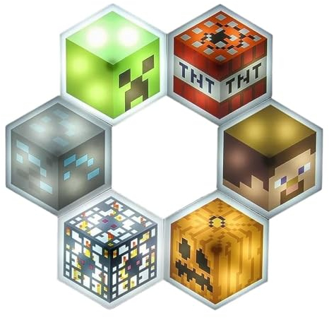 Minecraft Paladone Hexagon LED-Leuchten, Frei stehend oder zur Wandmontage, anpassbare Block-Dekoration für jedes Zimmer mit Fernbedienung