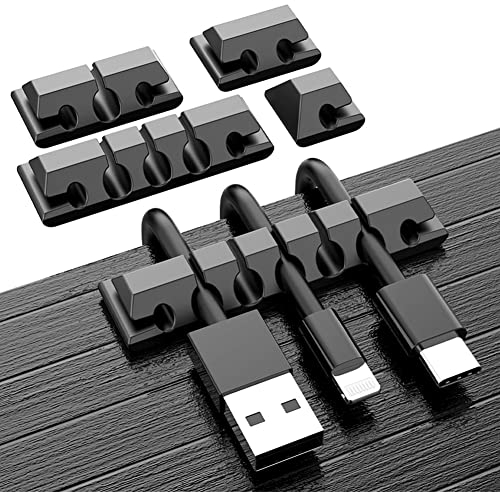 URAQT Clip per Cavi, 5 Pezzi Organizzatore di Cavi per Casa e Ufficio, Organizer per la Gestione dei Cavi di Adesivo a Lunga Durata, Organizer a Clip per Cavo per Topo TV PC Laptop(Nero)