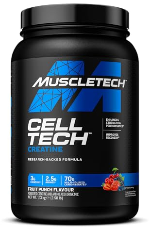 MUSCLETECH Kreatin Monohydrat Pulver, Cell-Tech, Erholungsgetränk nach dem Workout, Muskelaufbau für Männer und Frauen, Muskelaufbau Kreatin-Ergänzungen, Tropical Citrus Punch 26 Portionen