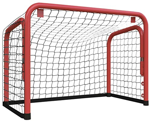 vidaXL Hockeytor, Eishockey Straßenhockey Tor mit Netz, Hockey Übungsnetz für Erwachsene Kinder, Hockey Trainingsnetz für Hof Rasen, Rot Schwarz Stahl Polyester