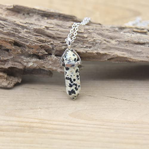Natursten hängen halsband kristall kvarts fluorit pendel, dalmatisk jaspis
