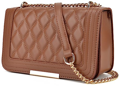 lola mae Crossbody-Taschen für Damen, modisch, gesteppt, Schultertasche mit wandelbarem Kettenriemen, klassische Umhängetasche, Braun-lm716