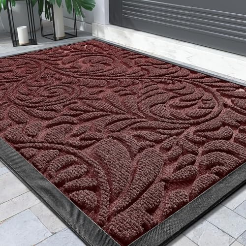 Yimobra Door Mat, Heavy Duty Front Welcome Mats for Home Entrance Outdoor Indoor, Doormat for Outside Back Patio Floor Entry Porch Garage Office, Weather Resistant Easy Clean, 120 x 80 cm, Red