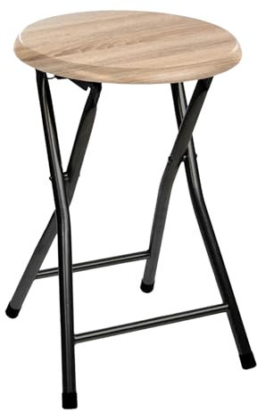 TIENDA EURASIA - Taburete Plegable Cocina, Madera MDF, Medida Ø 30 x 46,5 cm, Color Roble, Peso Máximo 100kg, Anilla de Seguridad
