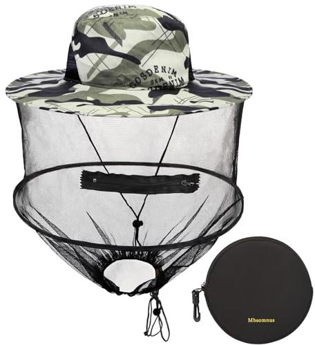 Mbsomnus Imkerhut Moskitonetz Graue Tarnung Moskito Kopfnetz Hut Sonnenhut mit abnehmbarem Moskito Maske Hut Schnell Trocken Breite Krempe Sonnenschutz für Outdoor Camping Wandern Gartenarbeit