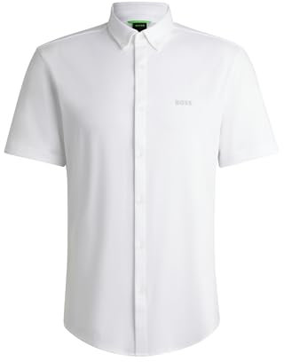 BOSS Mens B Motion Regular-fit Shirt in Knitted Cotton White