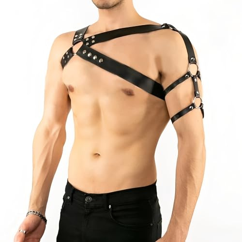 ROIEIIR Men's Leather Chest Harness, Punk Adjustable Shoulder Harness Straps, Gothic Body Bandage for Cosplay, Masquerade, Nightclub, Fetish Party Wear, Valentines Day Gifts for Him