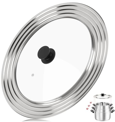 Pan Lid Fits 11, 12 & 13 Inch Cookware, Universal Lid for Pots, Pans and Skillets,Replacement Frying Pan Cover with Tempered Glass Top, Stainless Steel Cast Iron Skillet Lids - Heat Resistant Handle