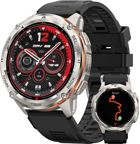 KOSPET Tank T3 Ultra 2 GPS Montre Connectée Homme, Batterie de Grande Capacité 50M Étanche, Smartwatch Boussole Altimètre Appel,1.43 AMOLED Toujour Activé Fréquence Cardiaque