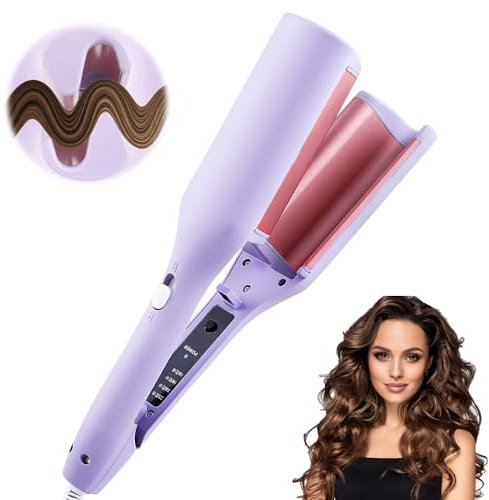 Fer à Boucler 32mm, Boucleur à Cheveux avec 4 Température Réglable Fer à Friser Grandes Boucles Fer à Onduler Céramique Fer à Friser Grandes Ondulations pour Cheveux, Coiffure Longue Durée (Pourpre)