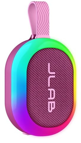 JLab Pop Party Ultra-Portable Small Bluetooth Speaker with 8H+ Playtime - 5W Wireless Outdoor Travel Speaker with RGB Lights & Bold Audio, IP55 Water Resistant Mini Speakers, Mulberry