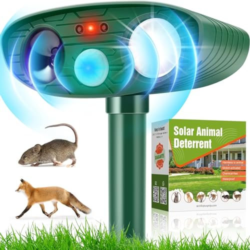 Kattavvisande, soldriven vattentät djuravskräckande, soldriven avskräckande med rörelsesensor och blinkande lampor utomhus solenergi gård trädgård gård enhet, hundar, katter, fåglar