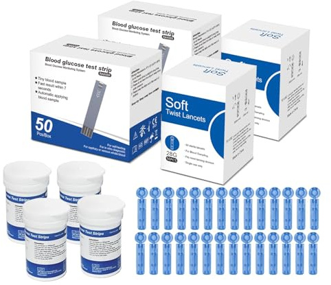 BIGFOX Kit Completo con 50 Tiras Reactivas y 50 Lancetas, Precisión Profesional para Control de Diabetes