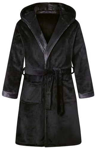 ALISISTER Peignoir Homme en Flanelle Polaire avec Capuche - Robe de Chambre Chaude et Confortable, Sauna et Maison, Taille XL