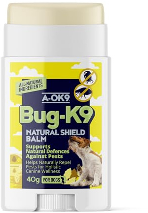 A-OK9 Lick-Safe Natural Flea & Tick Repellent for Dogs - Bug Shield Balm 40g | Helps Deter Fleas, Ticks & Insects Naturally - Neem, Lemongrass, Lavender & Lemon Balm for All Breeds & Ages | UK