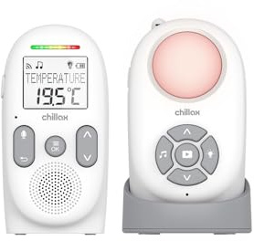 CHILLAX - Audio-Babyphone CB360 Portable - DECT - 2 schnurlose Einheiten - VOX & Eco Modus - Temperatursensor - Gegensprechfunktion - 340 m Reichweite - Nachtlicht & 5 Wiegenlieder - 13 h Akkulaufzeit