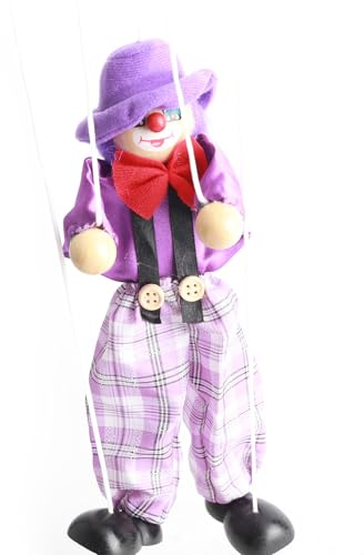 Stylebest Funny Clown Pull String Puppet, Wooden Marionette Handcraft Toys with Moving Arms and Legs, for Kids Gifts Christmas Ornament Baby Toy (Purple)