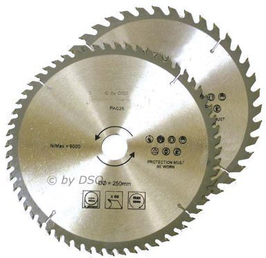 toolzone PA026 250 mm 40/60 Teeth TCT Circular Saw Blades - Silver (2-Piece)