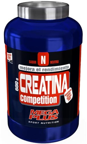 Creatina monohidratada - Competition - Mega Plus - Creapure - en polvo - Sabor neutro - batido proteinas - Sin aditivos - Vegana - Para mejorar el Rendimiento y la Potencia Muscular - 600gr (170006)