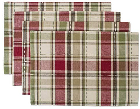 DII Fall & Thanksgiving Dining Table Décor Reusable Cotton Fabric, Placemat Set, 13x19, Rustic Homespun Plaid, 4 Piece