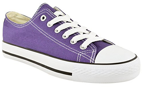 Shop Online Womens Ladies Canvas Shoes | Lace Up Casual Flat Sneaker | Lace-Up Plimsoll Pumps Casual Shoes | Low Top Flat Gym Sports Trainers Lightweight Shoes (5UK, Purple)