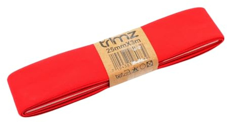 Trimz Polycotton Bias Binding Tape – Red, 25mm x 3m | Double Fold Fabric Edging for Sewing, Quilting & Dressmaking