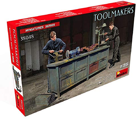 MiniArt 38048 1:35 Fig. attrezzista (2) con accessori - replica originale, modellismo, kit in plastica, artigianato, hobby, incollaggio, kit modello, montaggio, non verniciato, grigio