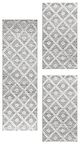HomebyHome Bettumrandung Schlafzimmer 3 teilig Teppich Grau-6 - Waschbarer Bettumrandung Teppich Läufer Set Extra Flauschig Bettvorleger Schlafzimmer Bettset:2 St. 60x110 cm | 1 St. 80x150 cm