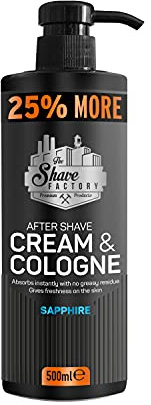 The Shave Factory After Shave Cream & Cologne 2in1 500ml 25% MORE - For Professional Barbers/Hairdressers and Traditional Shaving Enthusiasts (Sapphire)