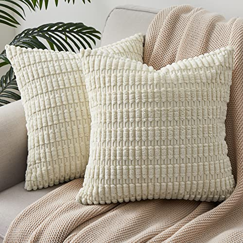 Topfinel 2er Set Kissenbezug 40x40 Creme Kordsamt Boho Deko Kissenbezüge Kissenhülle Modern Kissen bezug Sofakissen Couchkissen Dekokissen Kissenhüllen Wohnzimmer Bett