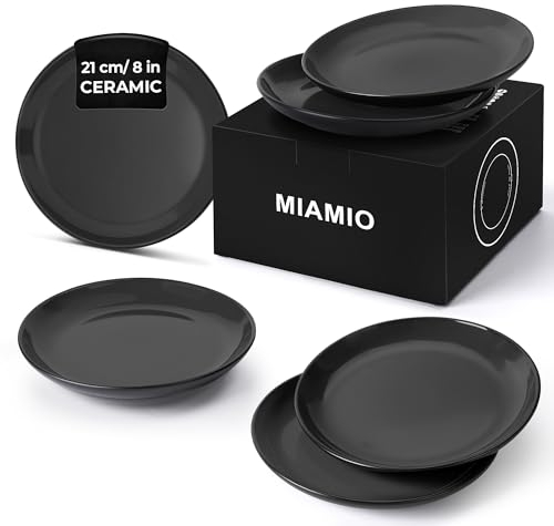 MIAMIO – 6 x Plate/Dinner Plate Set Stoneware Ceramic Tableware Set - Le Papillon Collection (Black, Small Plate)
