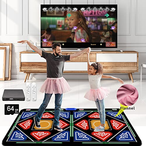 OZLET Music Duo Dance mat for Kids and Adults, 64G Memory Card, Fitness Dance Games, Gifts for Boys and Girls, 590 Games and 75MV 600 Songs, Fun for HDMI TV, Dance pad Senior Flannel Materia