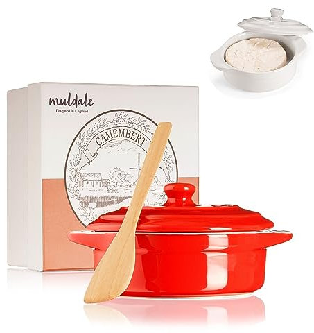 Muldale Camembert-Auflaufform – Roter Camembert-Käsebäcker – Brie-Auflaufform mit Deckel – Individuelle Mini-Cocotte – 14 cm mit Streicher
