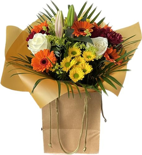 Bright Autumn Bouquet with Lilies, Roses, Gerberas, Chrysanthemums – Fresh Flower Arrangement Gift for Birthdays, Anniversaries, Celebrations, Thank You, Get Well, Long-Lasting