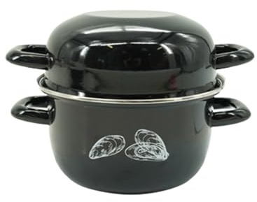 Fackelmann Marmite à Moules en Acier Émaillé Noir - Cocotte Individuelle pour Coquillages - Acier Carbone - 20,5 x 26 x 17,5 cm