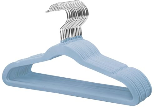 ManGotree Kids Velvet Hangers, Non-Slip Children's Clothes Hangers, Space Saving Schoolchild Hanger with Swivel Hook, 35cm Premium Felt Hanger for Coat, Suit, Shirt, Trousers (14 Pack, Blue)