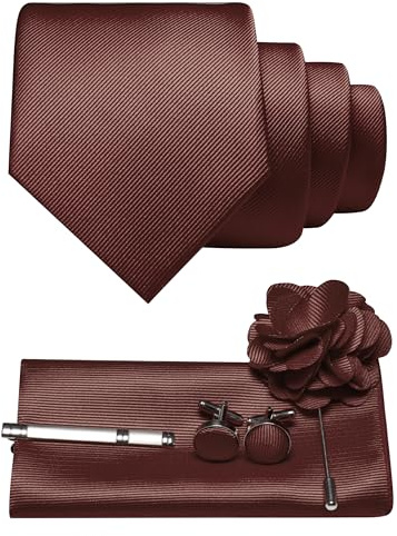 JEMYGINS Corbata de sarga monocolor con gemelos cuadrados, pinza y broche floral, set de regalo para fiestas, negocios y bodas