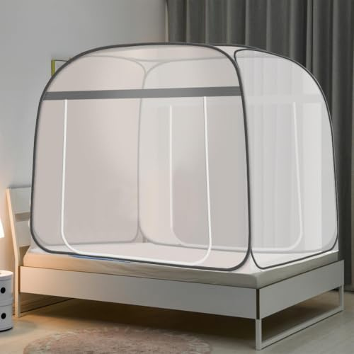 Myggnät, säng, popup, dubbeldörr, popup, vikbart insektsskydd med undersida, popup dubbeldörr, myggnät, myggnät, campingtält för sovrum, utomhus camping (200 x 180 x 145 cm)